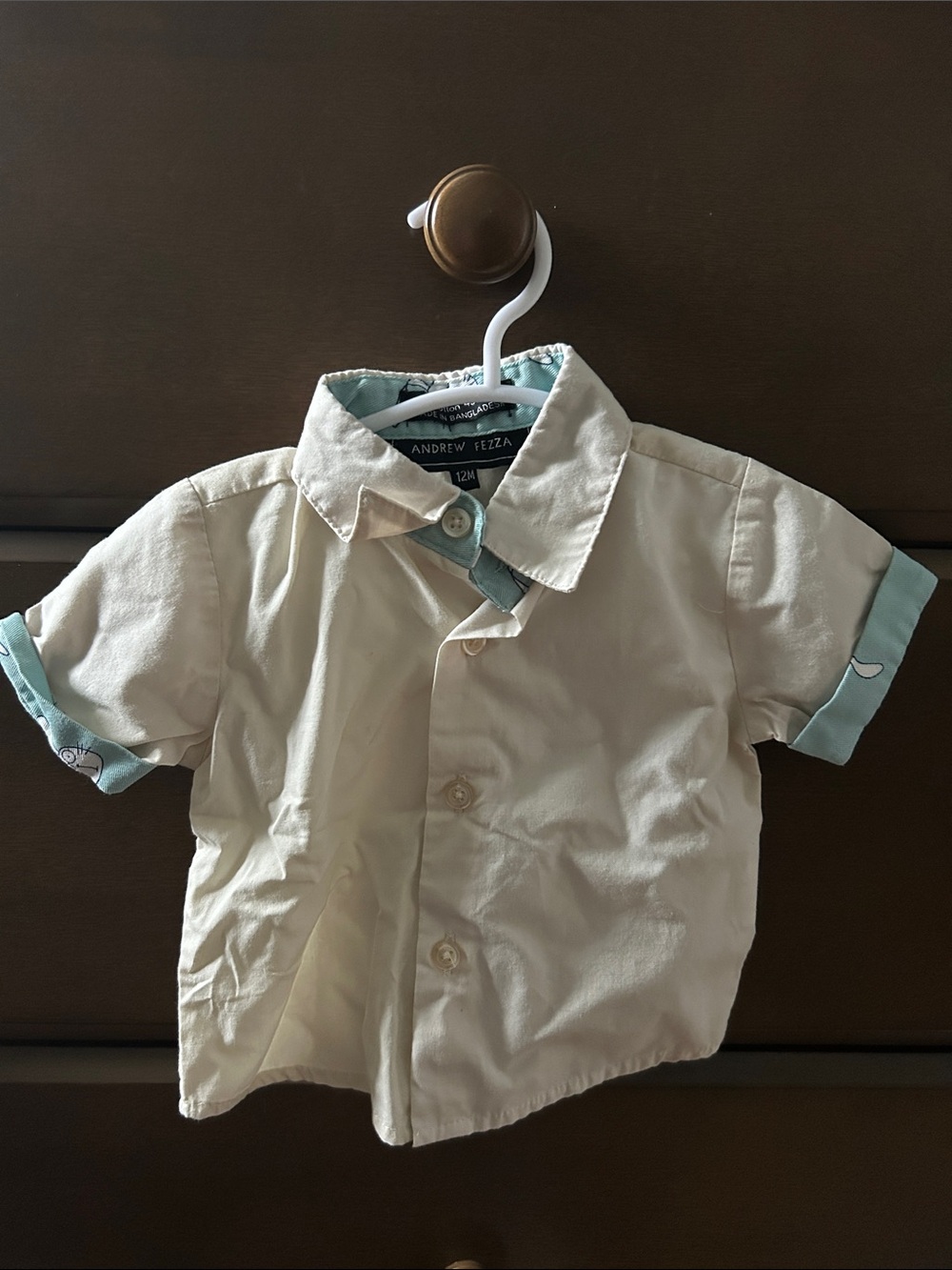 Andrew Fezza Cream Short-Sleeve Button-Down Shirt with Teal Accents - Kids